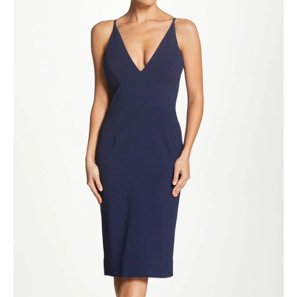 Dress the Population Lyla Timeless Deep V-Neckline Sheath Dress EUC Size Large